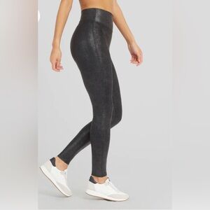 Spanx Black Faux Leather Snake Print Leggings Size L Black